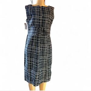 Merona Sheath Dress Black White Windowpane Print Lightweight Midi Length Size 14